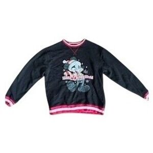Disney Mickey Mouse Holiday Sweatshirt Walt Disney World Black Red Stripe Medium